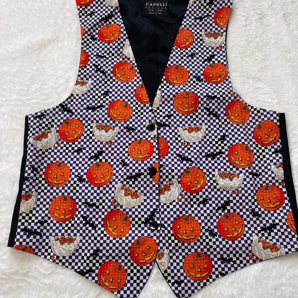 Vintage Capelli of New York Halloween Pumpkin Vest - Black, Orange.